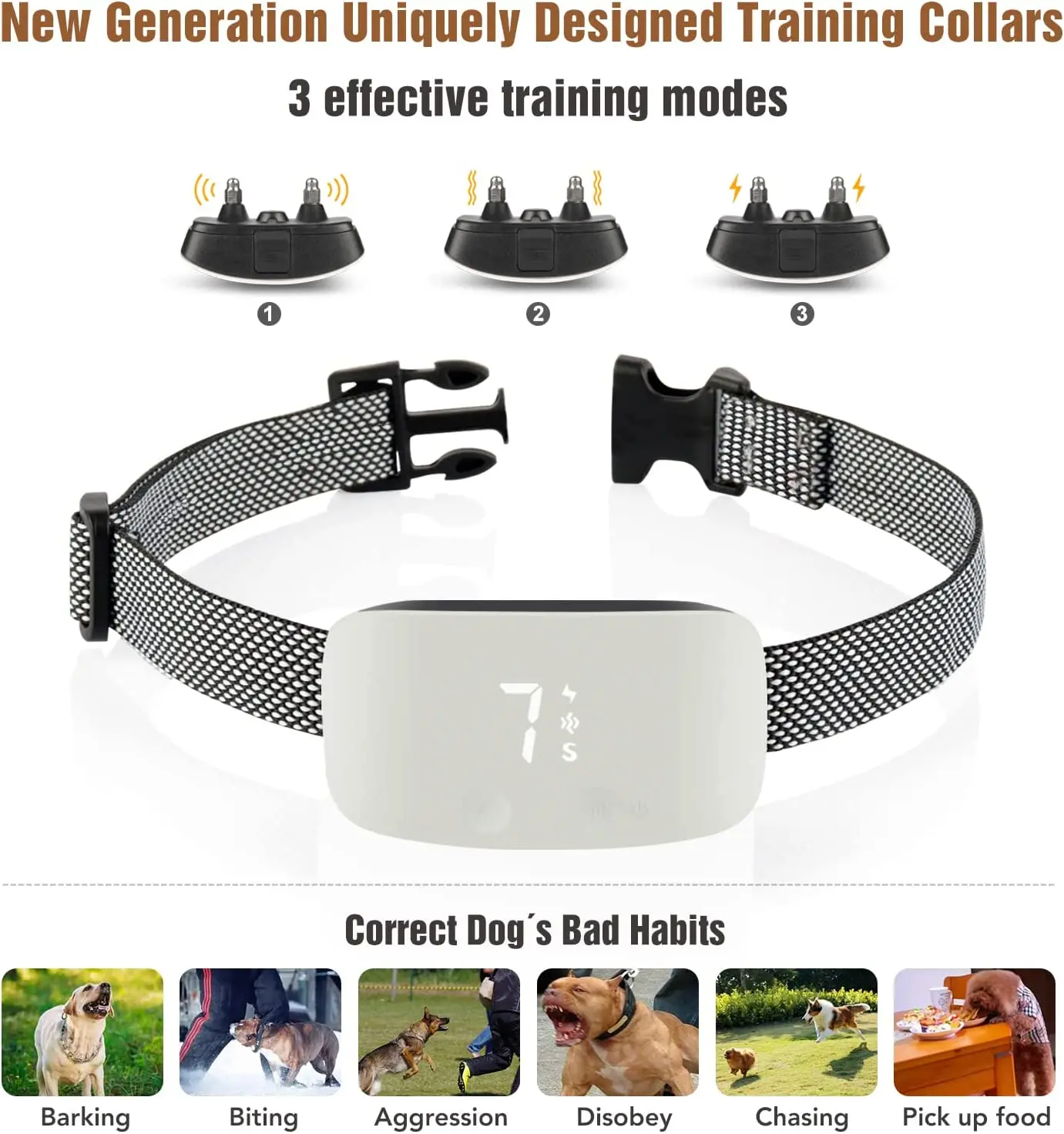 Collar antiladridos eléctrico recargable impermeable IP67 para perros - imagen 2