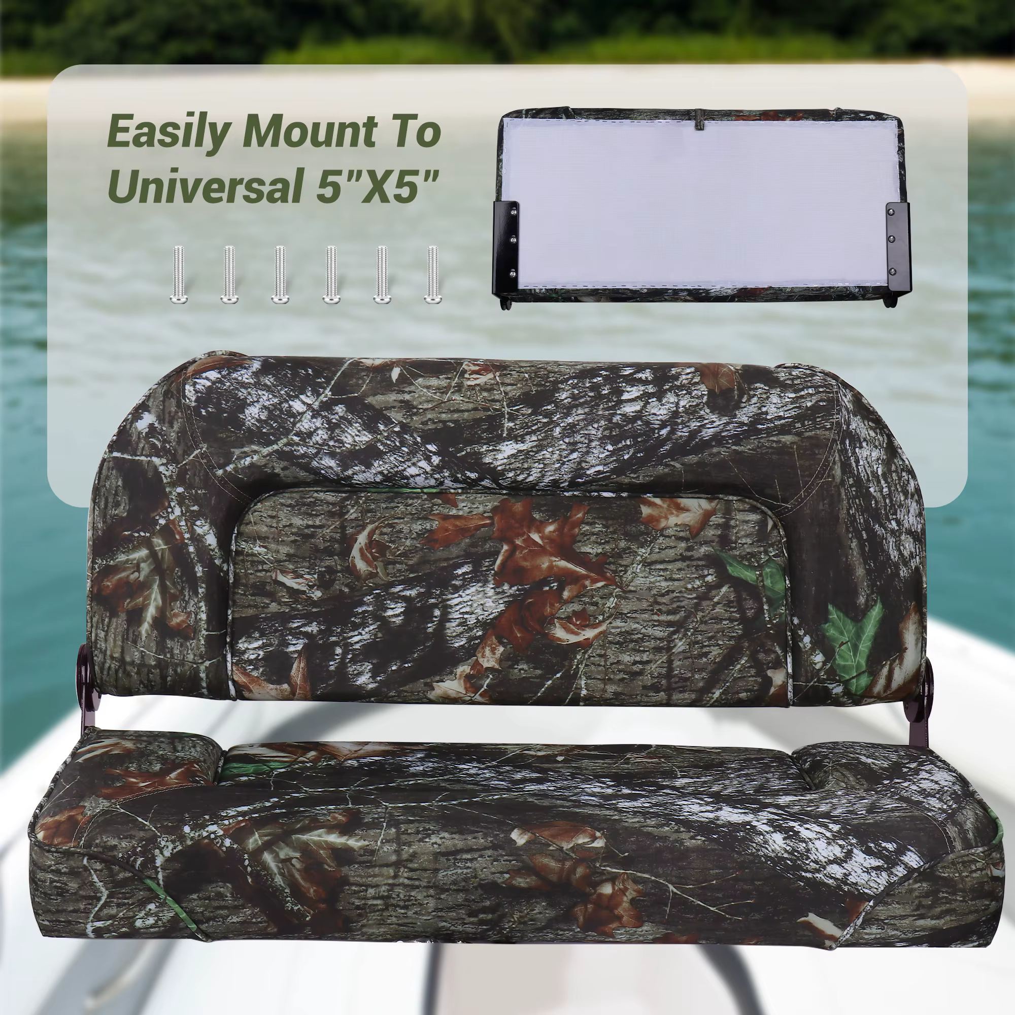 Asiento plegable doble respaldo bajo barco pesca Bass Jon camuflaje - imagen 3