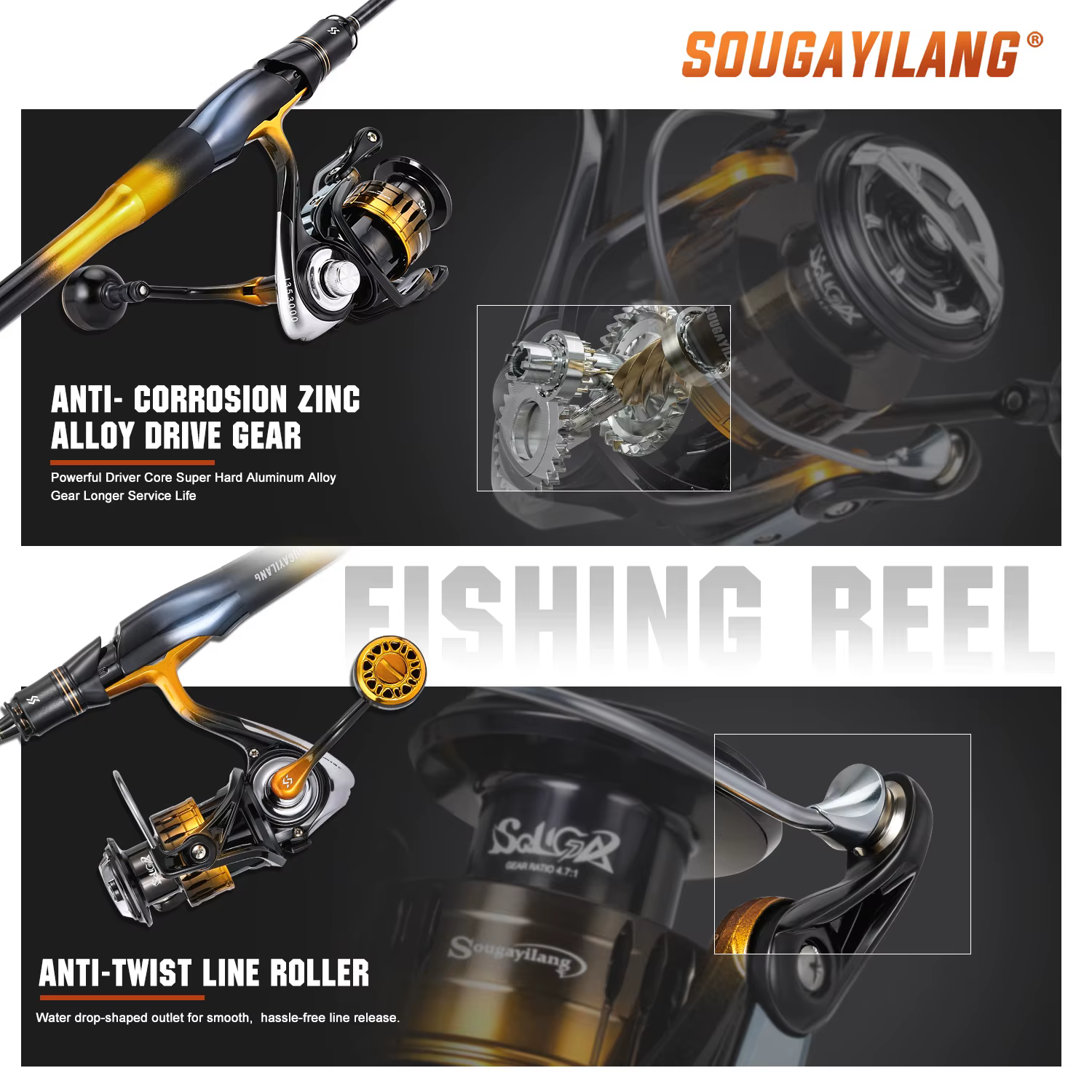 Combo de pesca Sougayilang – Caña de carbono con carrete giratorio - imagen 5