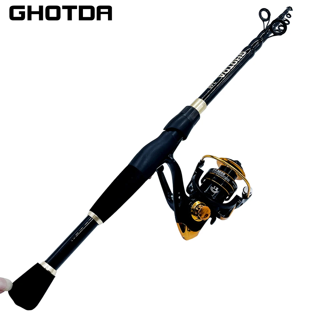 GHOTDA Caña para Carpa Telescopica Ultraligera con Carrete 1,6-2,4 m
