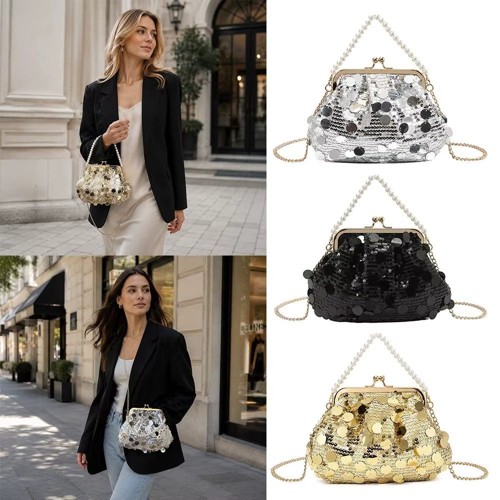 Bolso bandolera de fiesta con lentejuelas y perlas – Gran capacidad - imagen 5