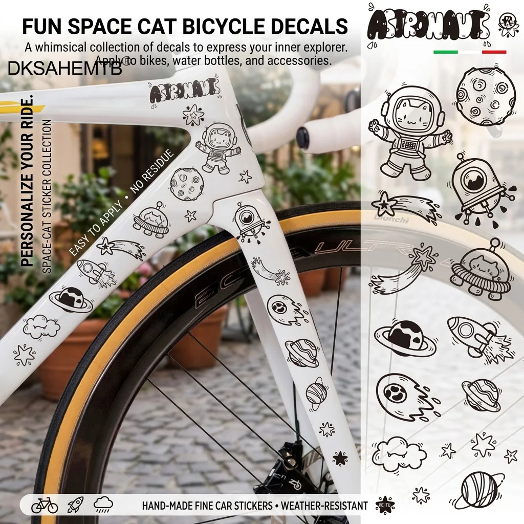 Pegatinas impermeables para bicicleta con gato astronauta decorativo - imagen 4