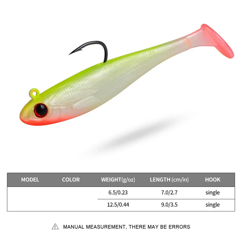 Señuelo de pesca de goma SANMO con cola en T rizada y jig head incluido