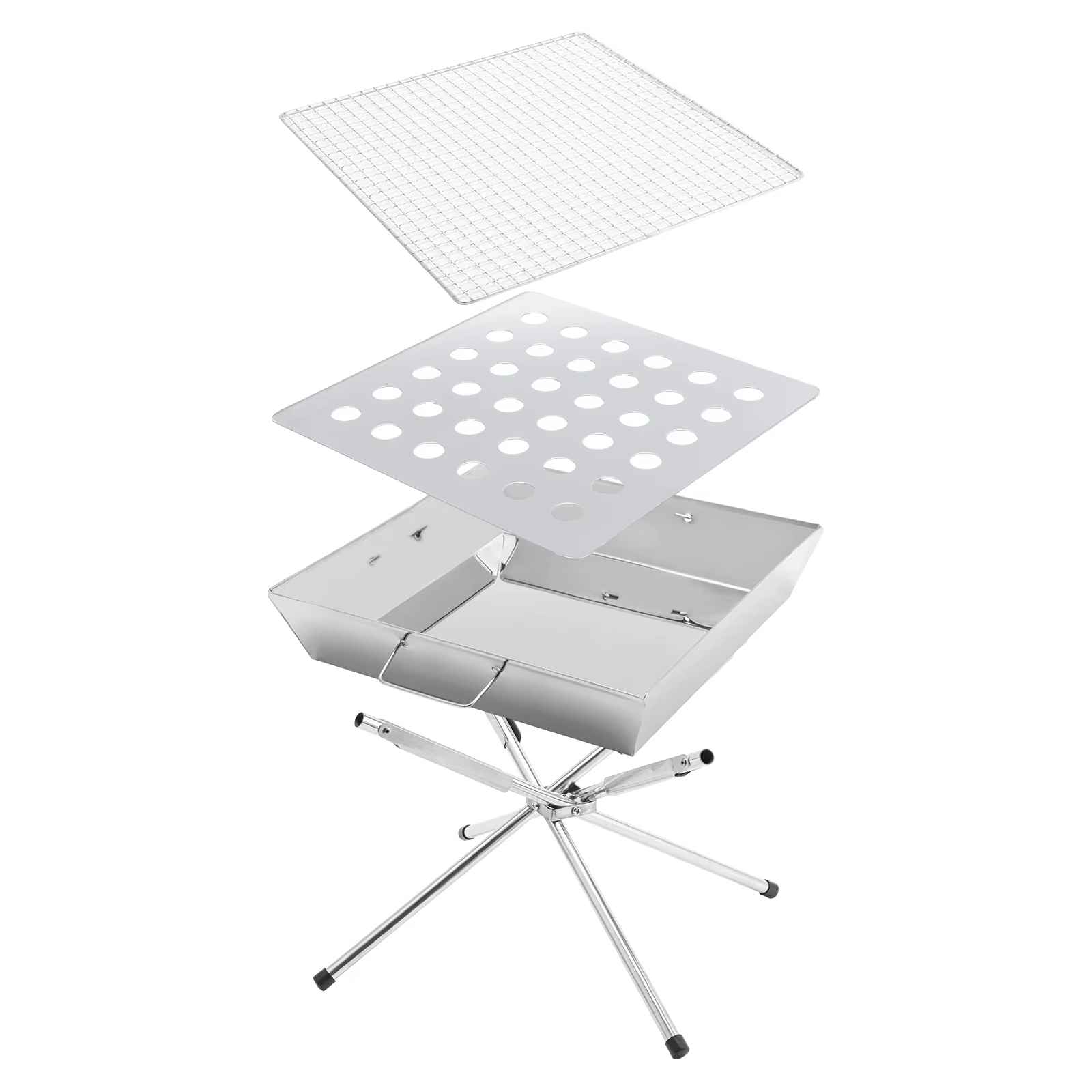 Goture Estufa Camping Multifuncional – Parrilla y Mesa de Leña en Acero Inoxidable