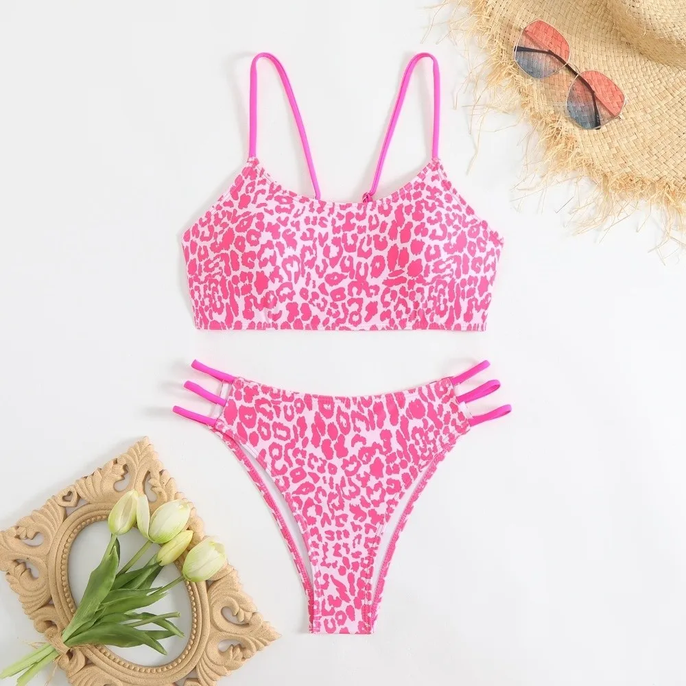 Bikini estampado leopardo con aberturas sexy para mujer - imagen 5