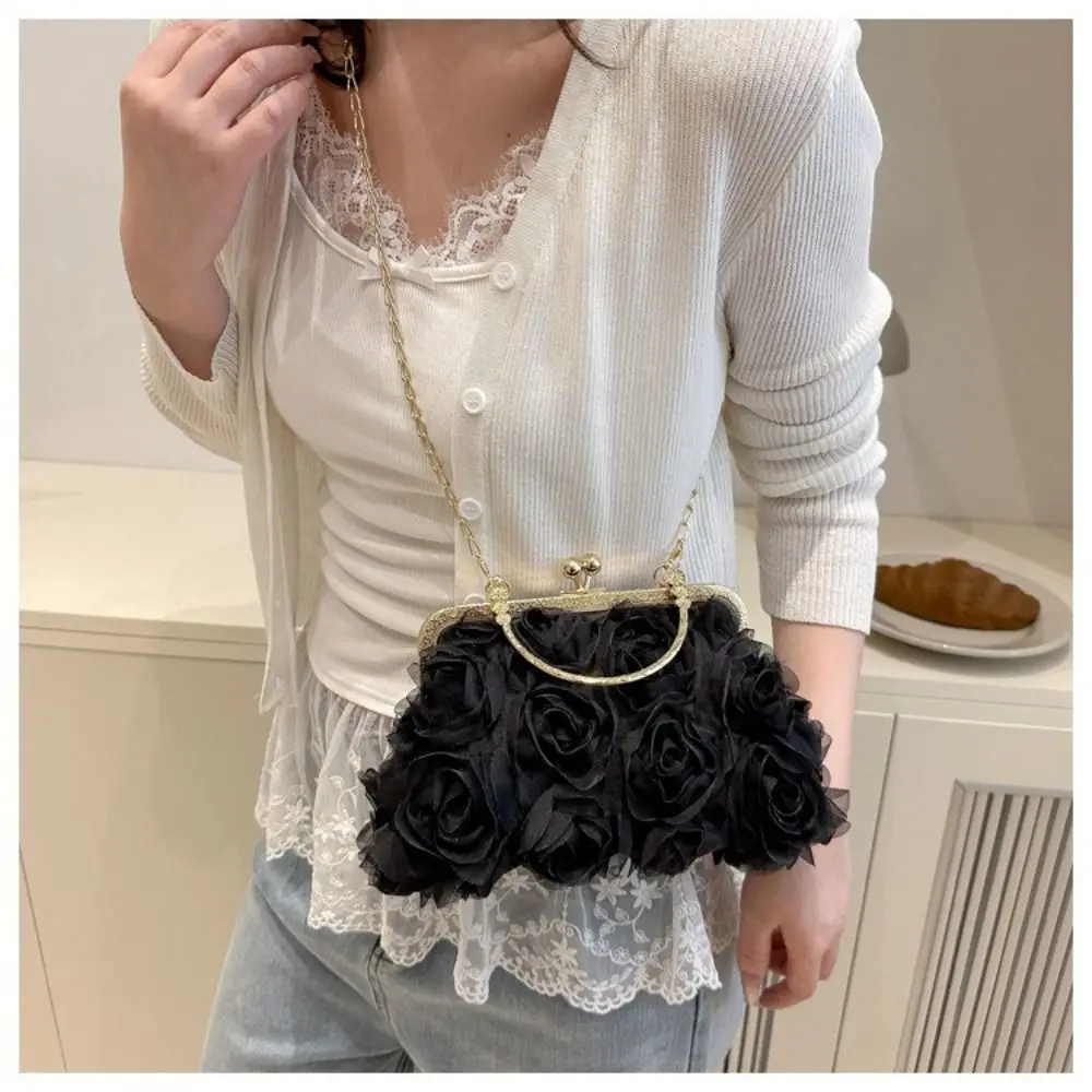 Bolso de mano de lujo con cadena y flores 3D para banquete - imagen 2