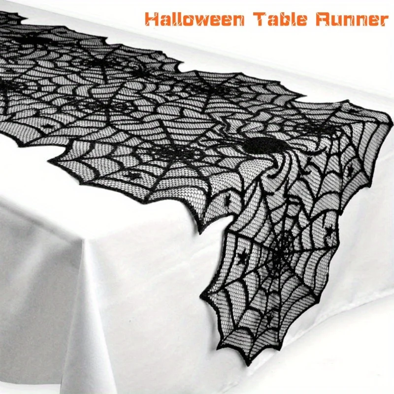 Camino de mesa encaje negro Halloween telaraña para fiesta - imagen 2