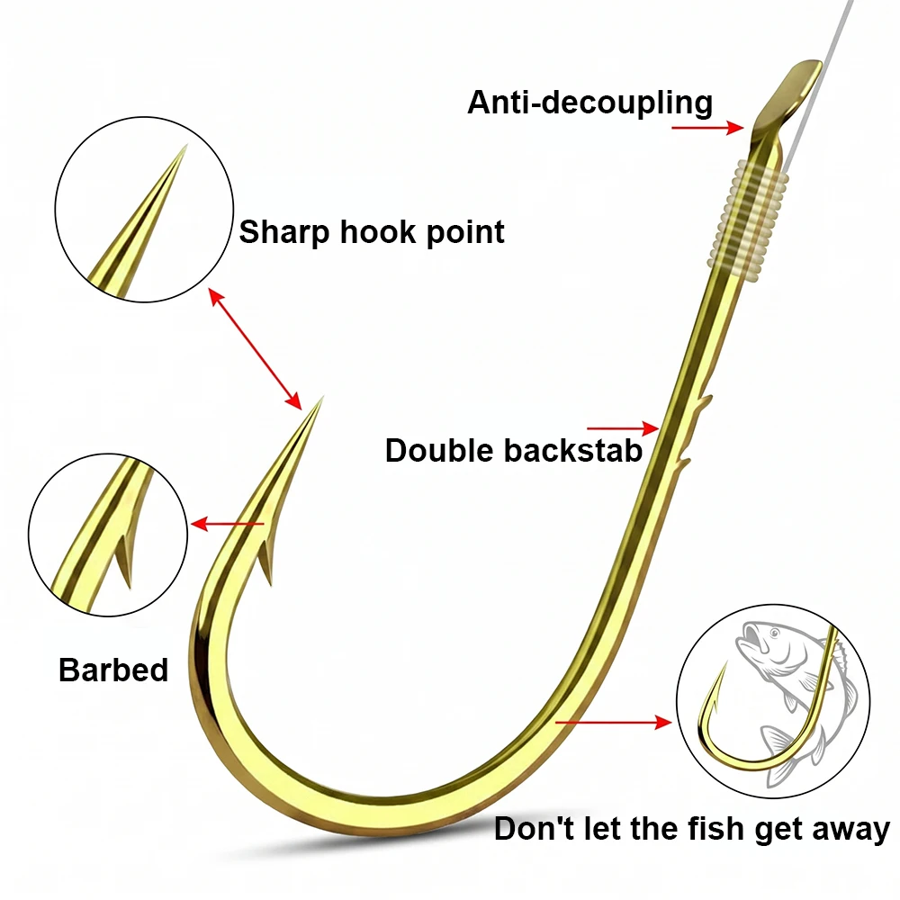 FTK anzuelos con púas dorados pre-atados para pesca en agua dulce - imagen 3