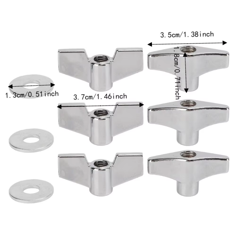 Tuercas Alas Metálicas Plateadas para Platillo – Pack 6 Piezas Accesorios Batería - imagen 5