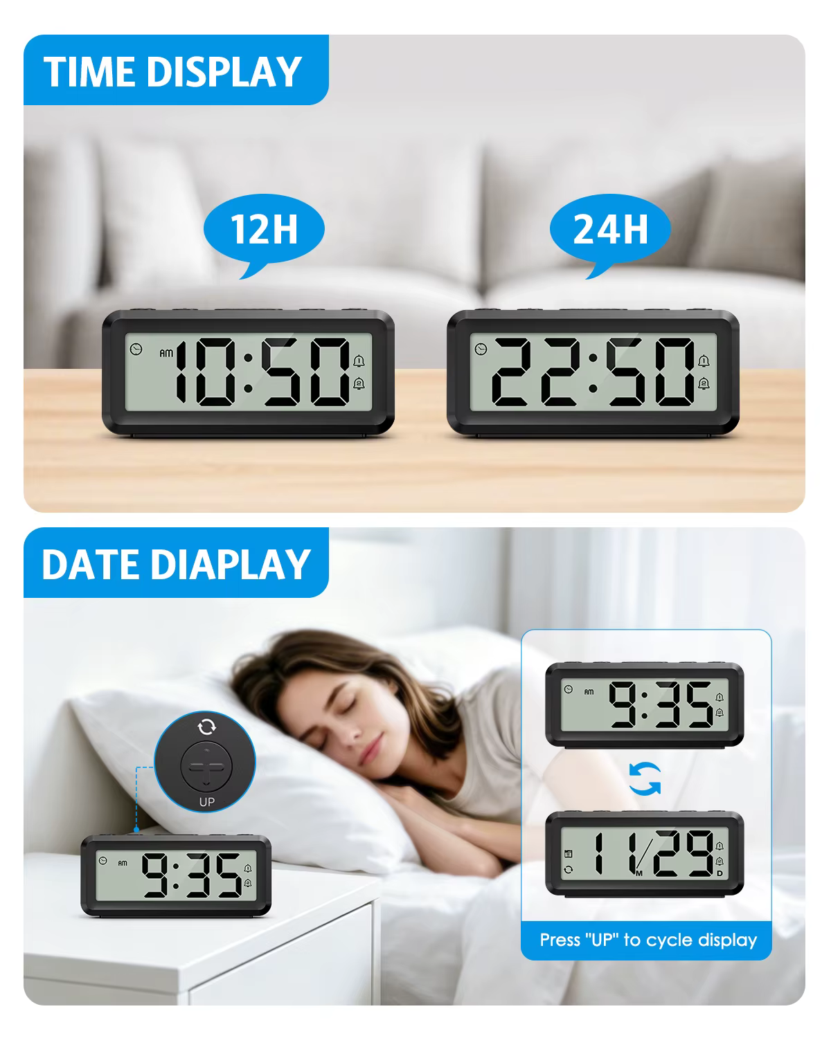 Despertador Digital Portátil Doble Alarma Repetición Fecha Hora Pesca - imagen 5