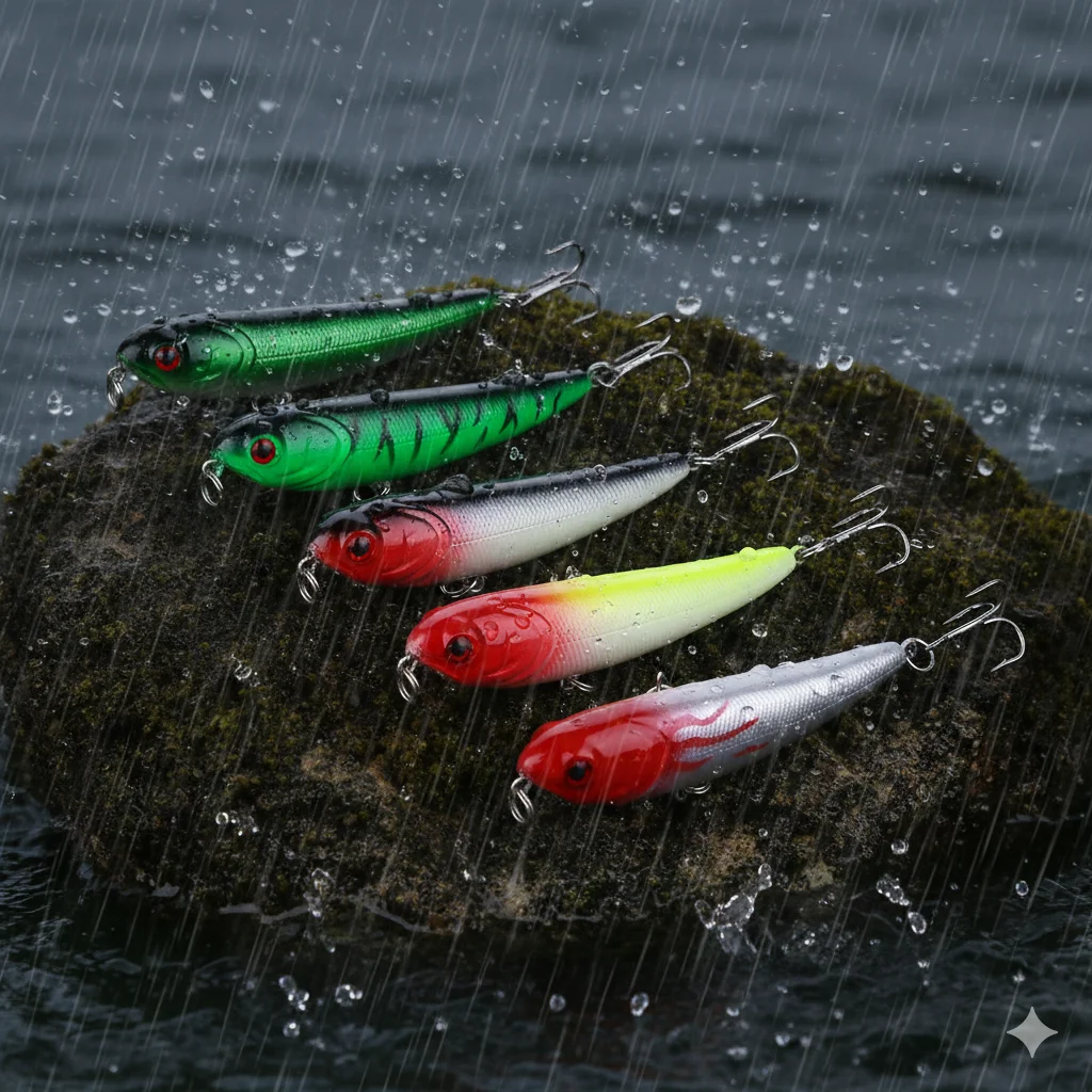 Pack de 5 señuelos de pesca tipo lápiz para superficie
