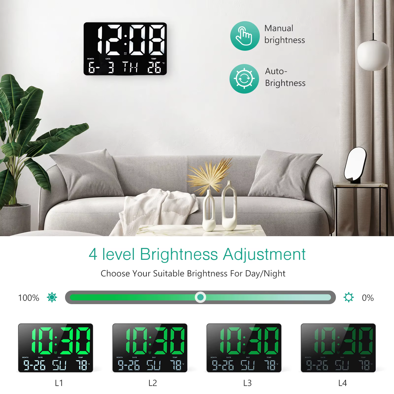 ORIA Reloj de pared digital USB LED con calendario y temperatura - imagen 3