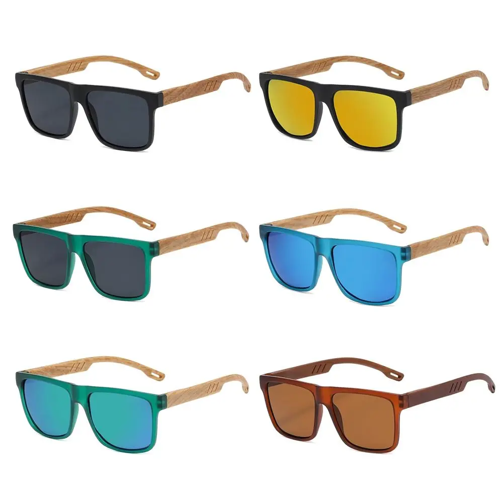 Gafas de sol retro efecto madera, montura cuadrada UV400 bisagra resorte - imagen 4