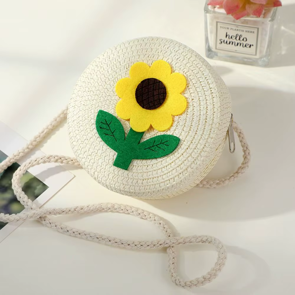 Bolso Bandolera de Paja con Flores – Monedero para Niñas - imagen 3