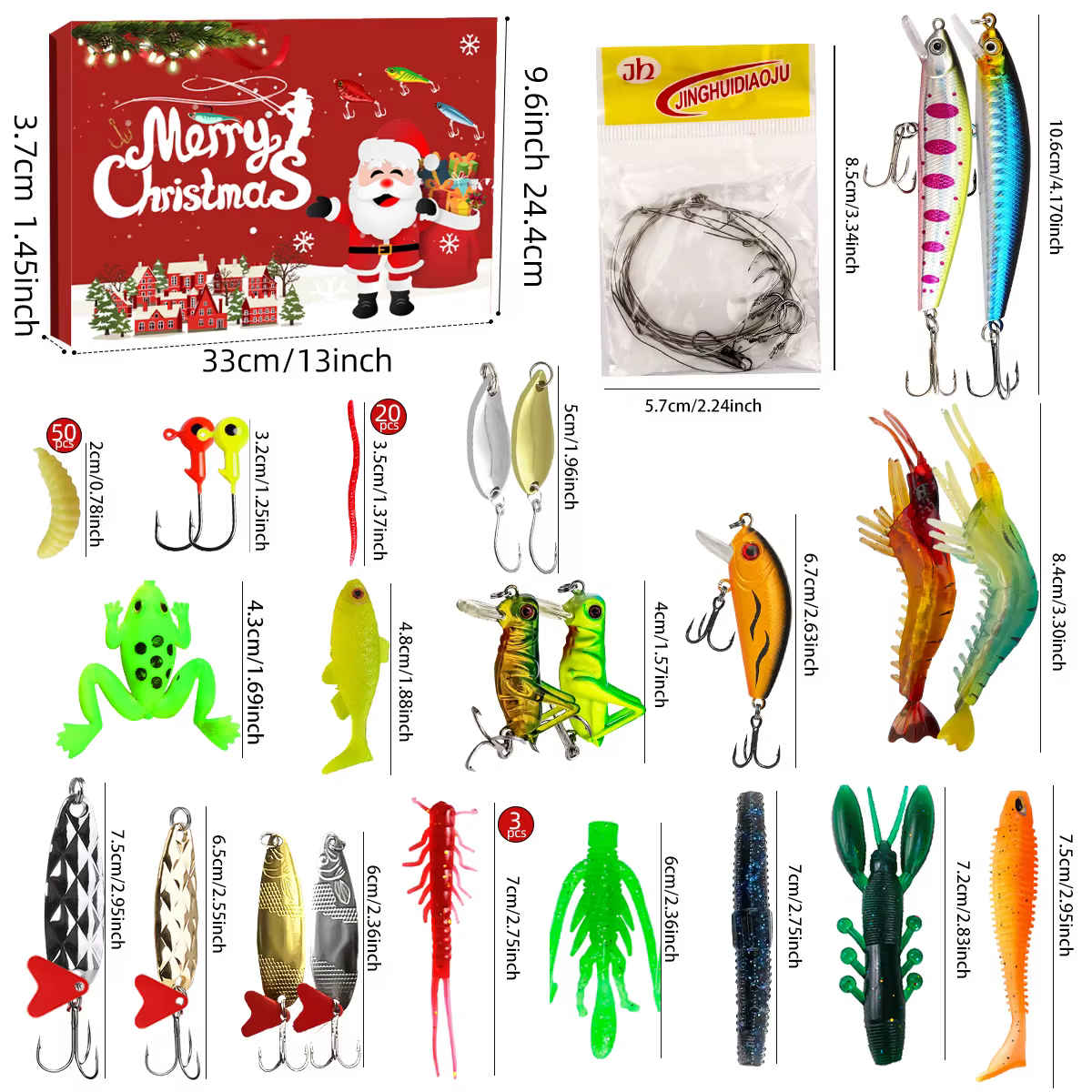 Calendario de Adviento para pescadores con señuelos y accesorios