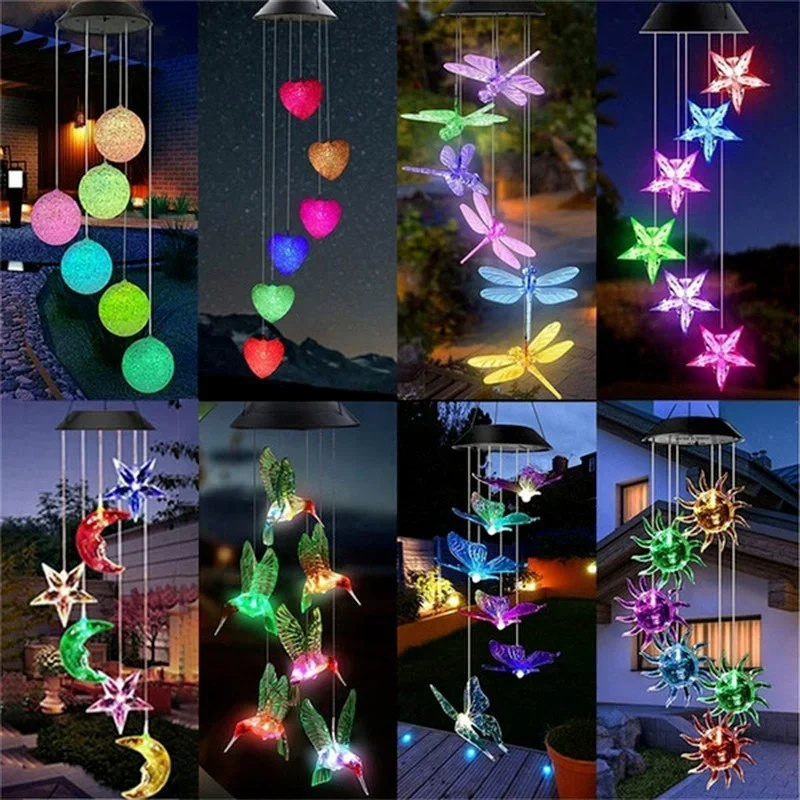 Campana de viento solar LED colibrí de cristal para jardín - imagen 5