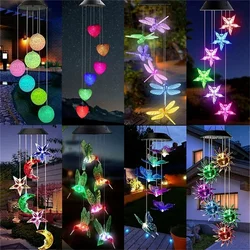 Campana de viento solar LED colibrí de cristal para jardín