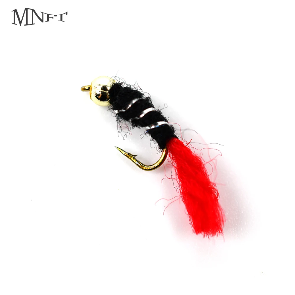 Mosca Ninfa Cola Roja Beadhead dorada Negro y marrón MNFT 14#