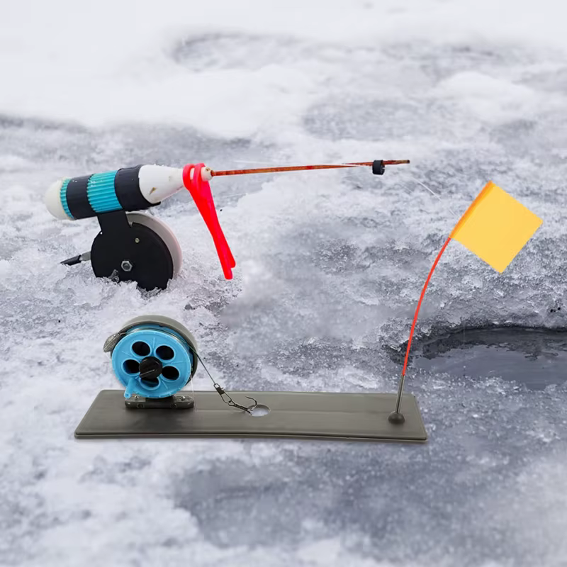 Caña pesca en hielo con marcador de bandera plegable naranja - imagen 3