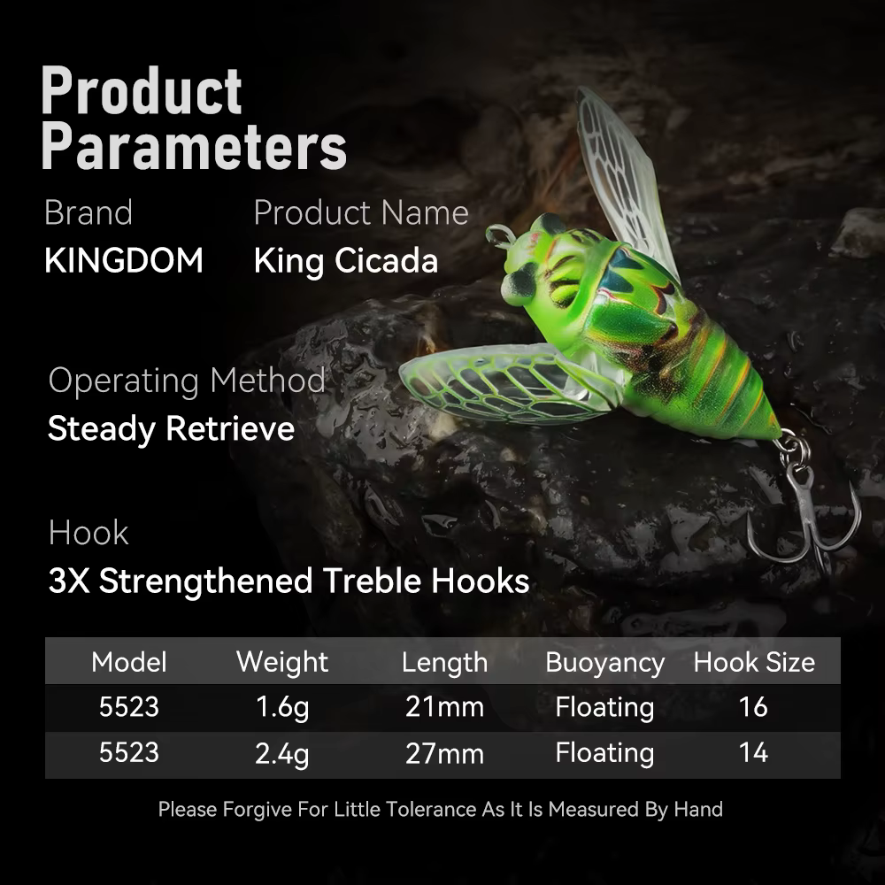 Kingdom Cicada 2026: Señuelo de superficie con alas para agua dulce