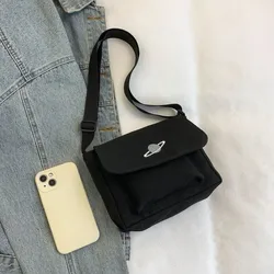Bolso de hombro de lona vintage negro/blanco para estudiantes