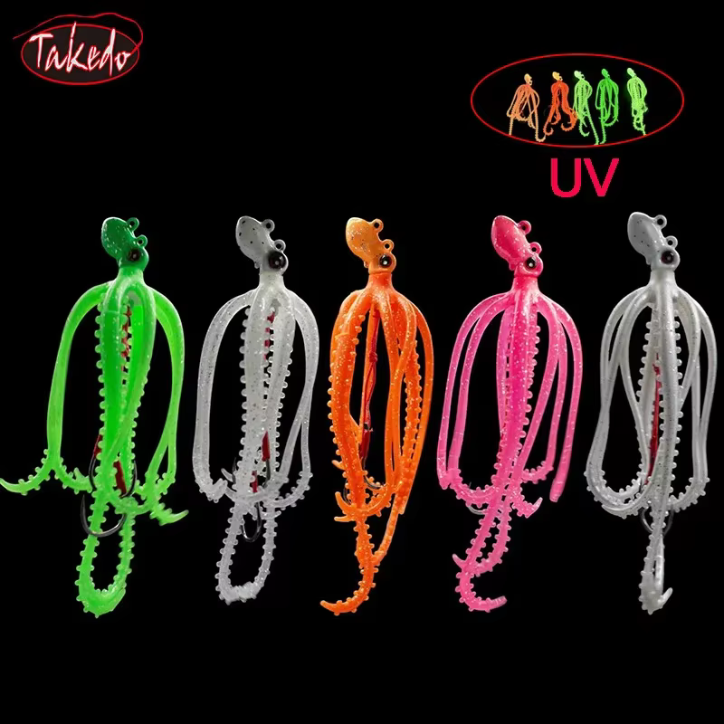 TAKEDO Señuelo de pulpo blando con falda TPR luminoso para mar