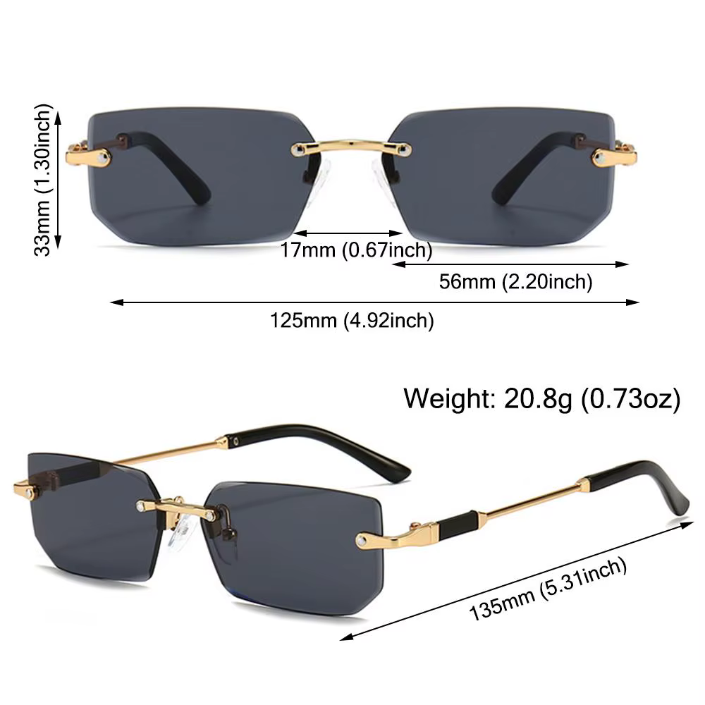 Gafas de sol rectangulares sin montura vintage UV400