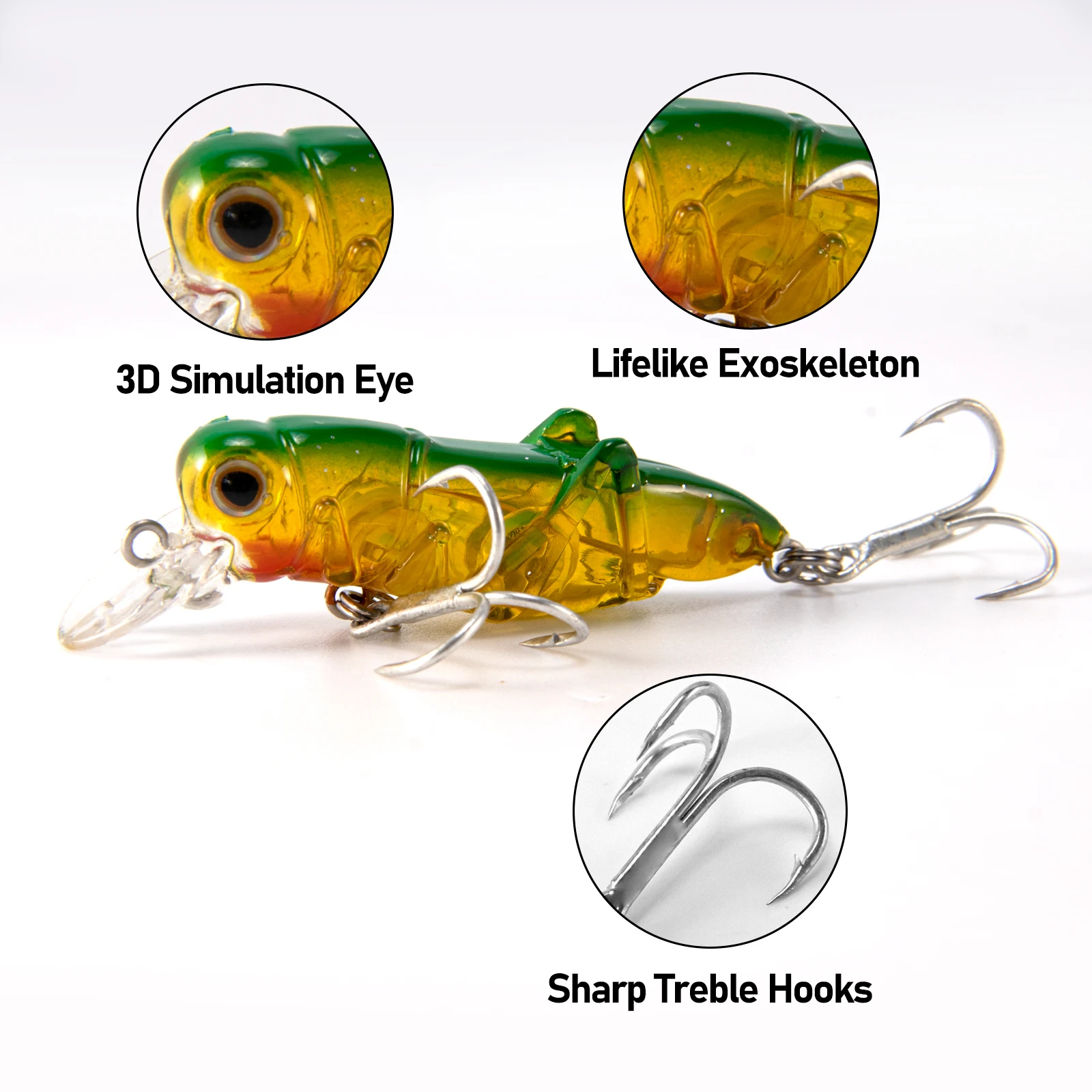 Señuelo crankbait topwater saltamontes insecto con triple gancho - imagen 5