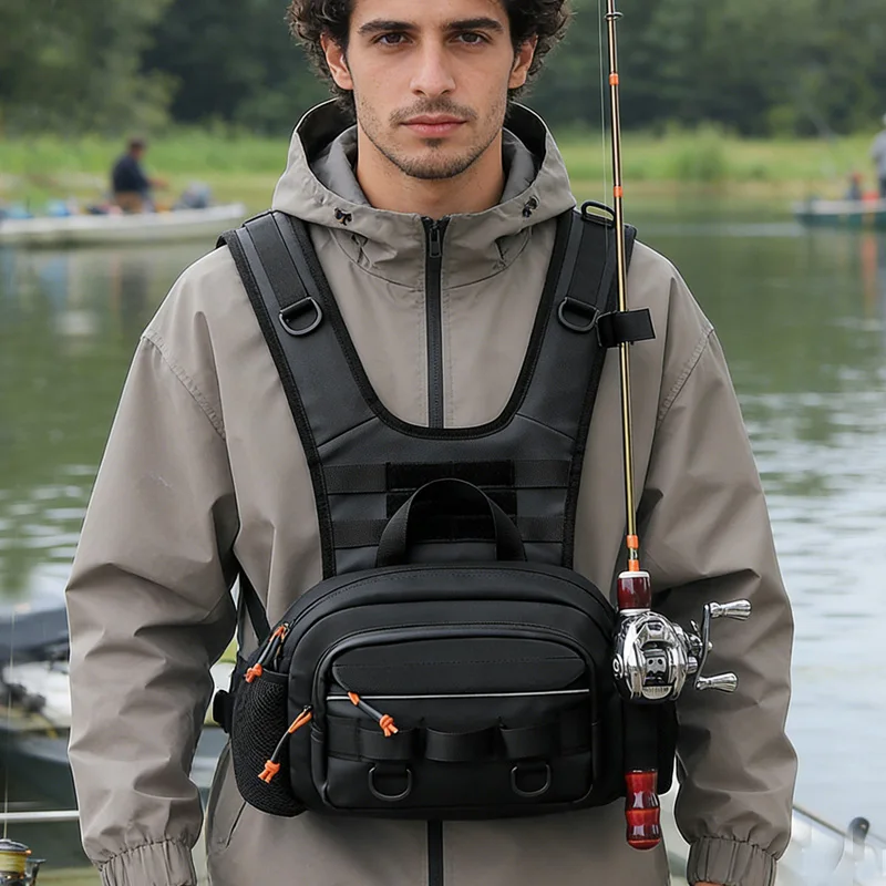 Bolsa aparejos de pesca táctica Molle de pecho deportiva para hombre