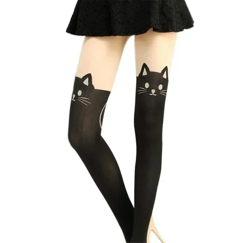 Calcetines largos con estampado de gato – Medium hasta el muslo, diseño veraniego - imagen 4