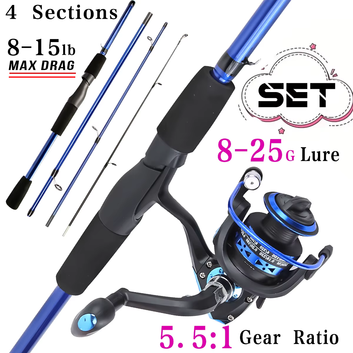 Kit iniciación pesca niños – Caña giratoria 1.8m, caja cebos y bolso - imagen 3