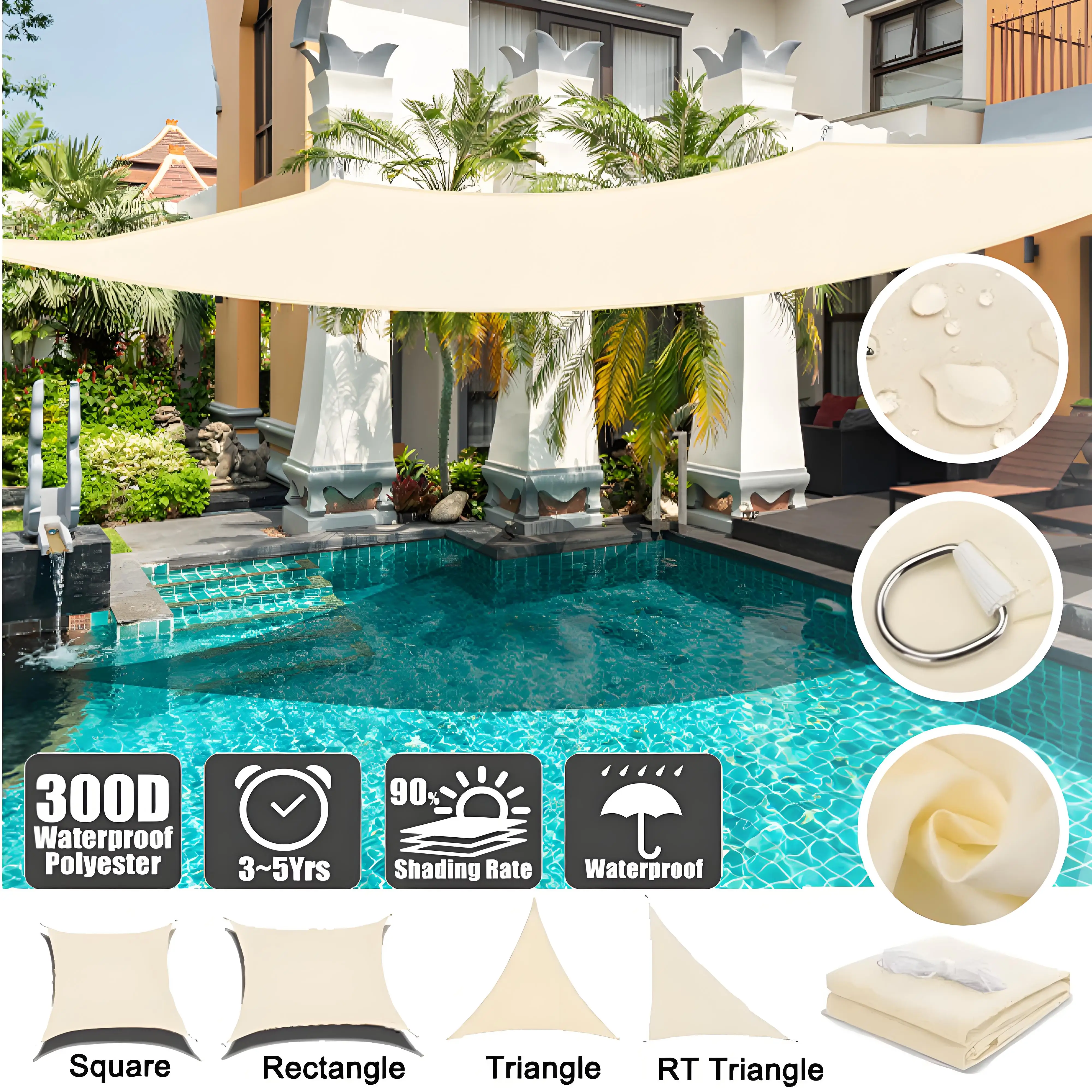 Toldo de sombra impermeable Beige – Bloqueo UV 98% para jardín y patio - imagen 5