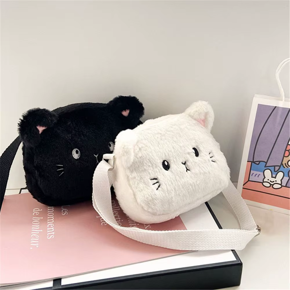 Bolso de felpa con diseño de gatitos para niñas