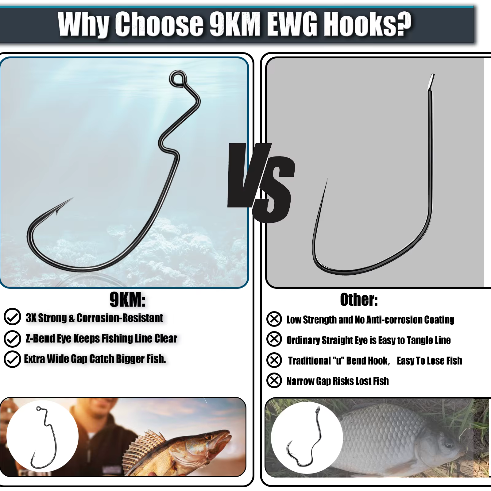 Anzuelos EWG Anti-Enredos 9KM – Texas Rig para Pesca en Agua Salada