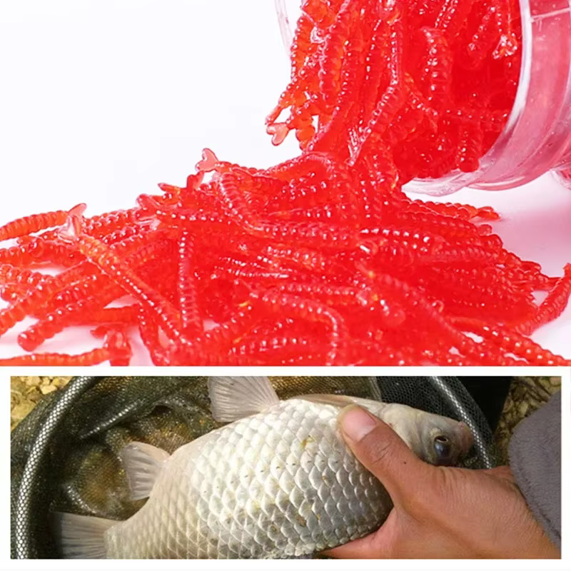 Señuelo suave gusano rojo de vinilo silicona para carpa y lubina - imagen 4