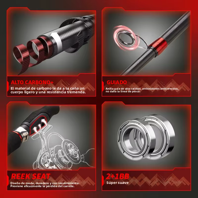 DEUKIO Set pesca caña ultraligera de carbono y carrete - imagen 3