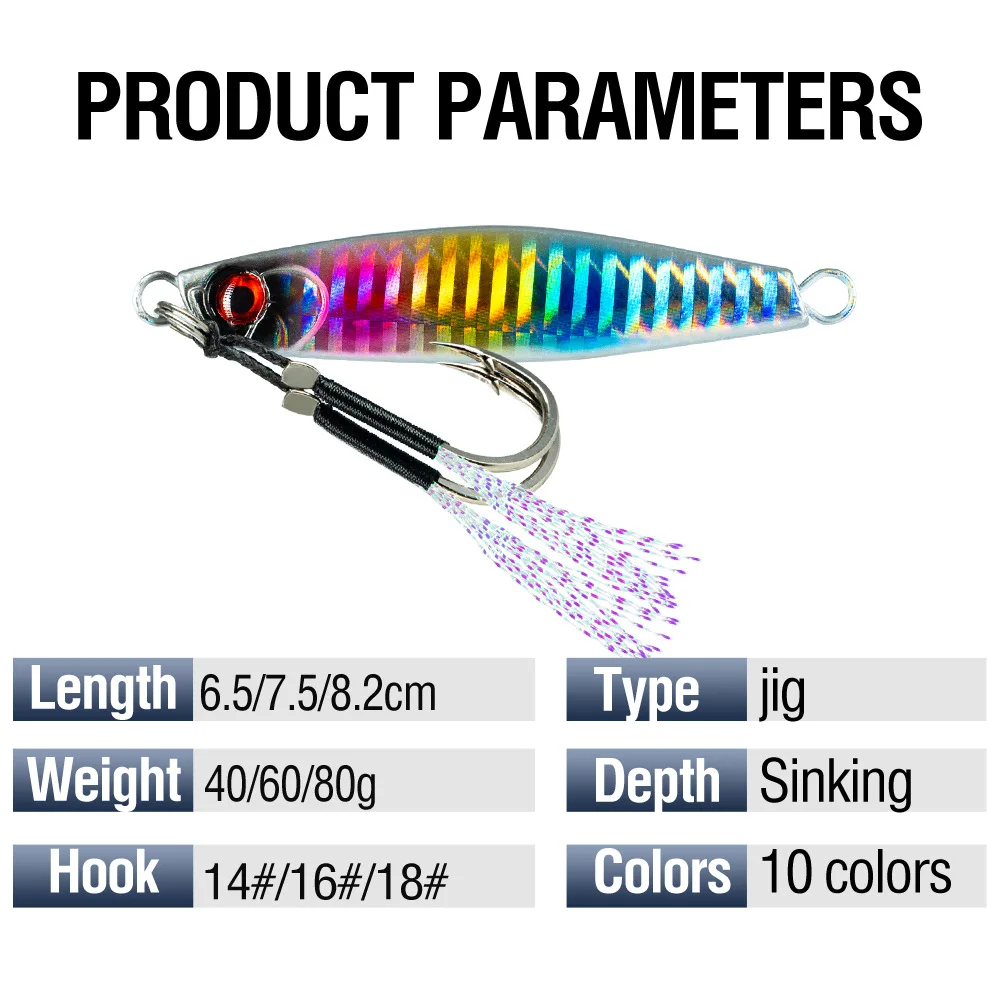 Jig Heads de metal para lubina – Tiro largo 40‑80 g