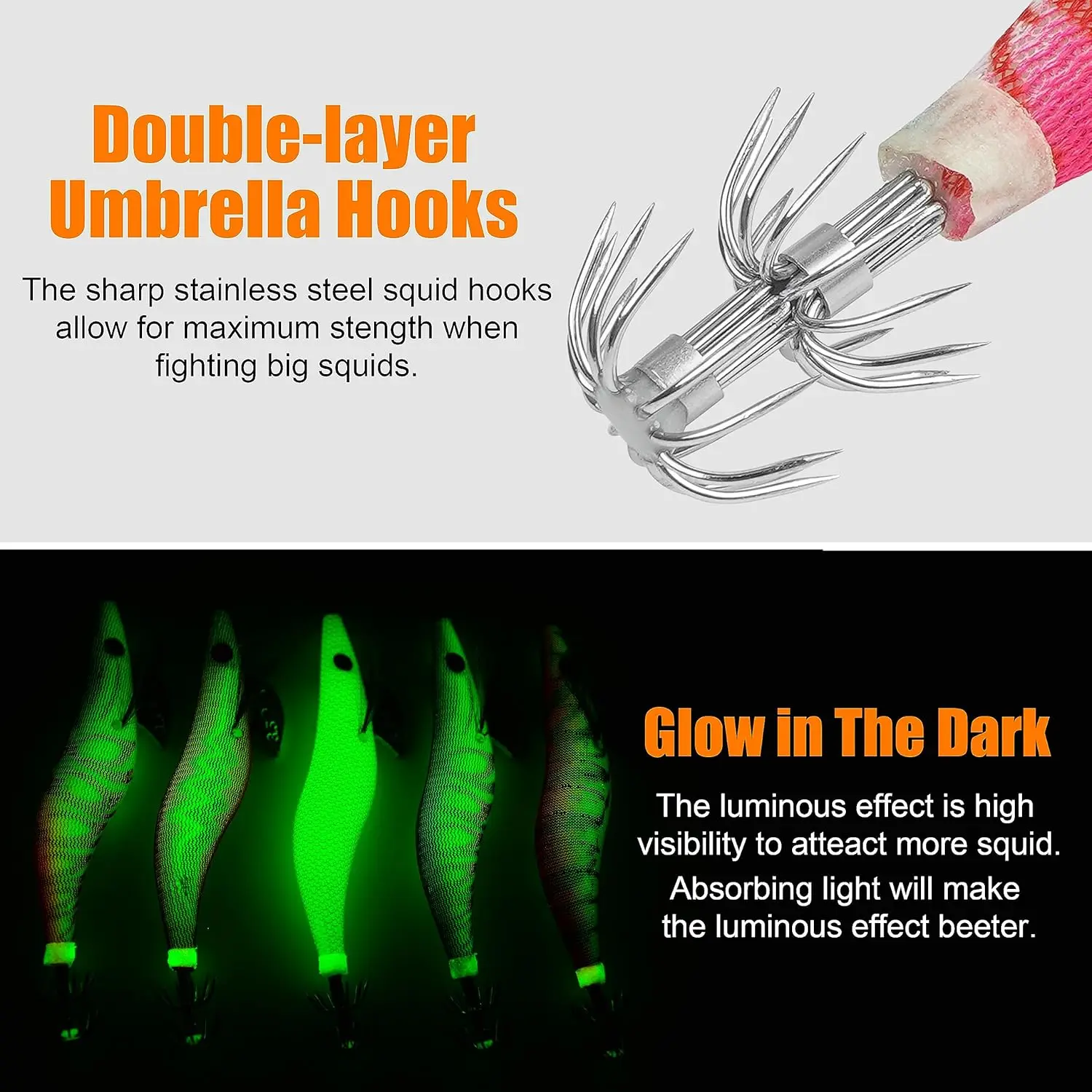 Anzuelos Jig luminosos para calamar 9KM con ojos 3D – Pulpo y sepia - imagen 4