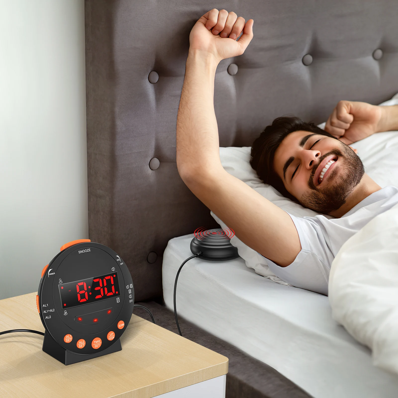 Despertador ORIA con vibrador de cama y luces LED