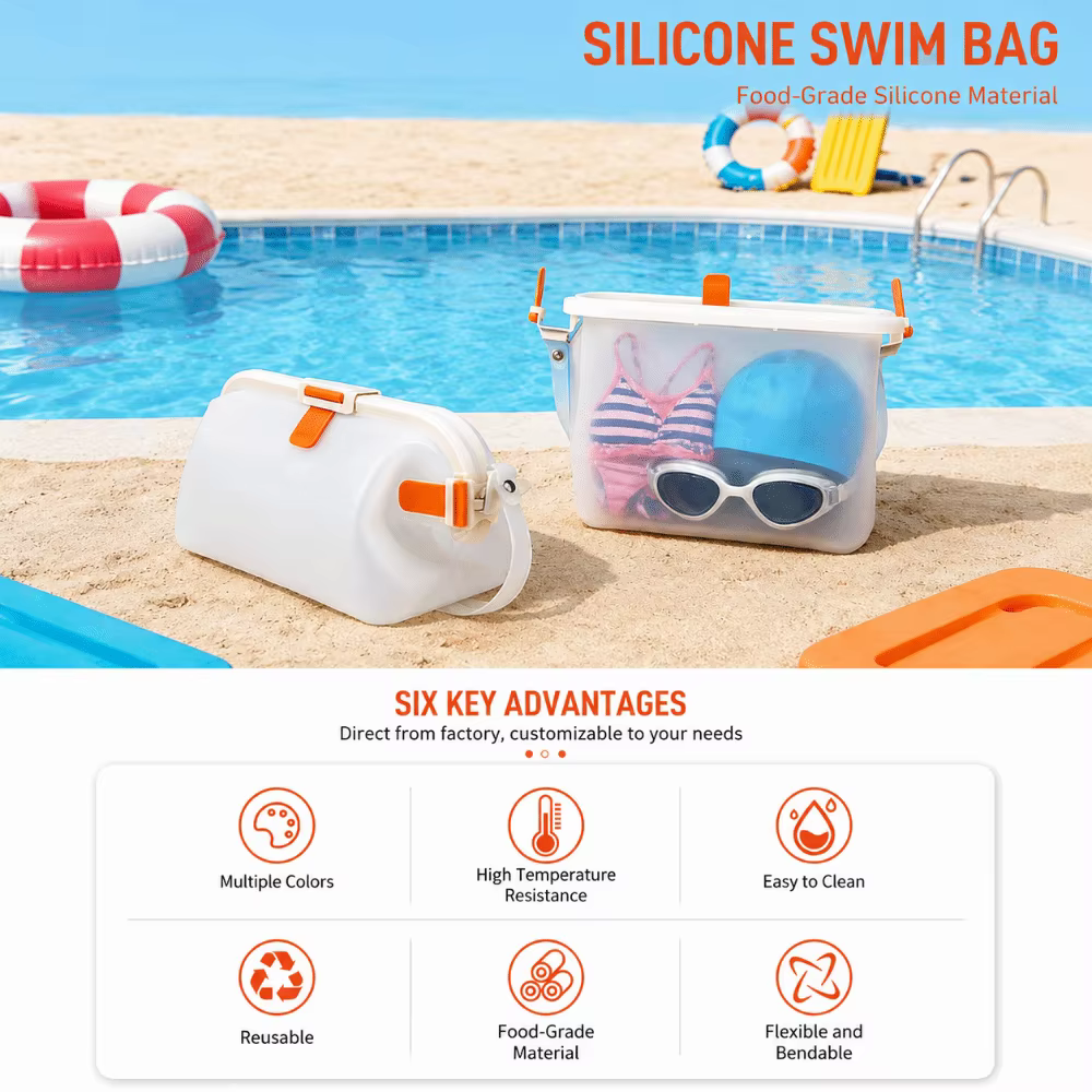 Bolso de silicona en contexto de uso acuático y de playa