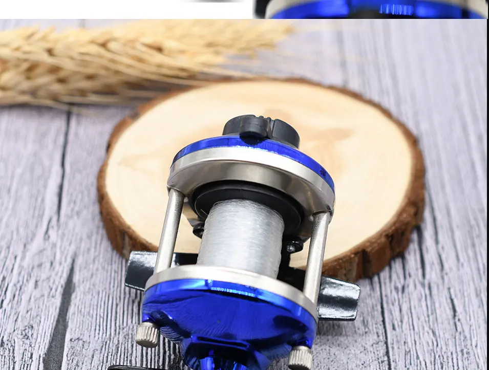Mini carrete pesca compacto azul