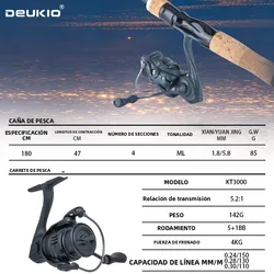 DEUKIO equipo de pesca spinning con carrete de carbono – agua dulce
