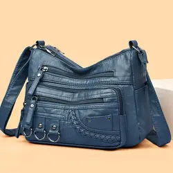 Bolso bandolera de cuero PU vintage con múltiples bolsillos