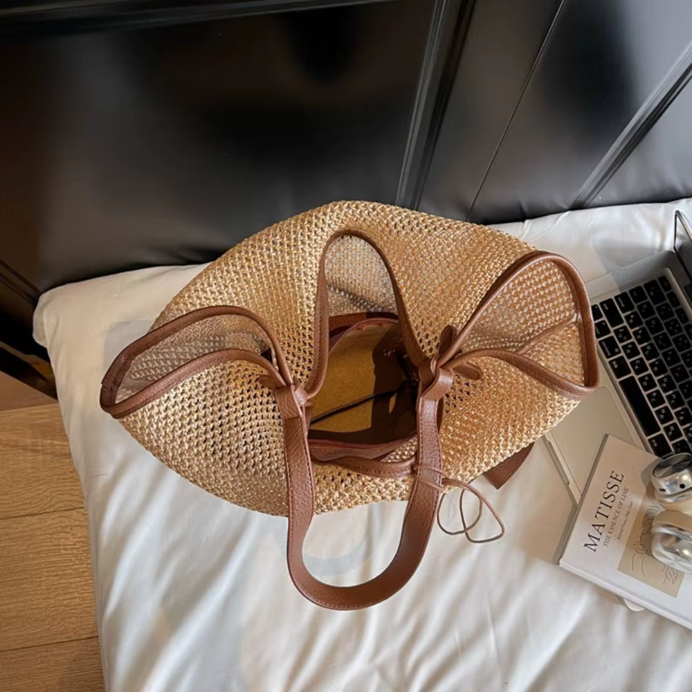 Bolso de playa tejido de paja con diseño hueco y gran capacidad - imagen 3