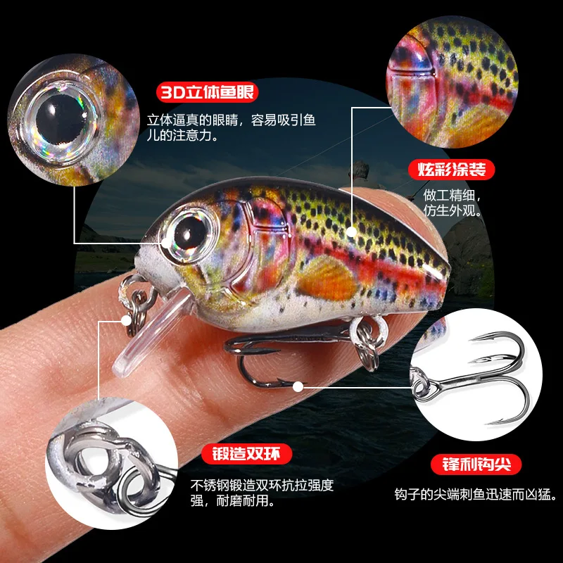 Mini crankbait para pesca de lubina y trucha