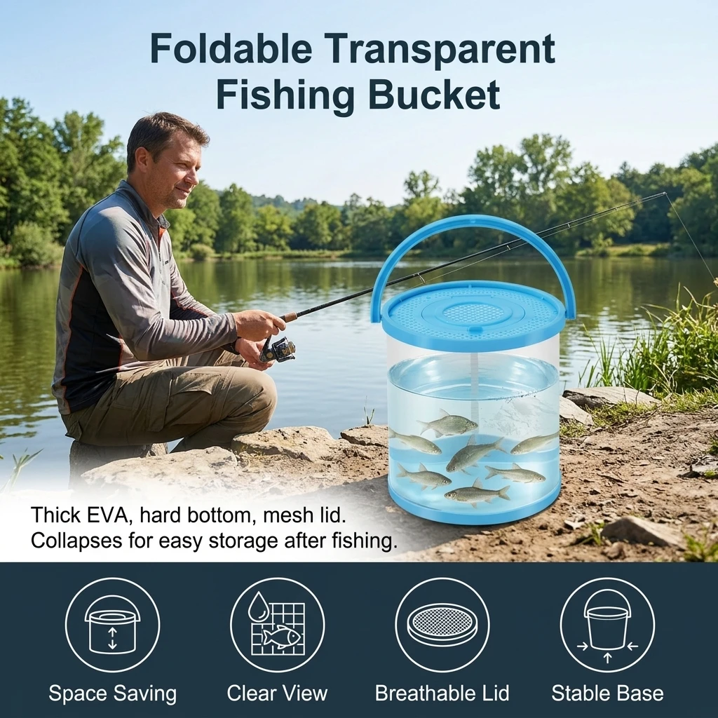 Cubeta Plegable EVA Portapeces Vivos – Accesorio Pesca Agua Dulce y Salada - imagen 5