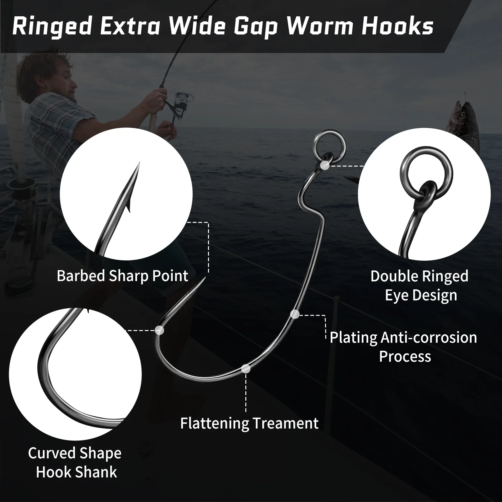 FishTrip EWG Anzuelos con anillo para Texas rig y lubina en agua dulce - imagen 5