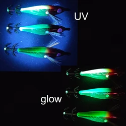 Señuelos horizontales UV para calamar luminosos, brilla oscuridad
