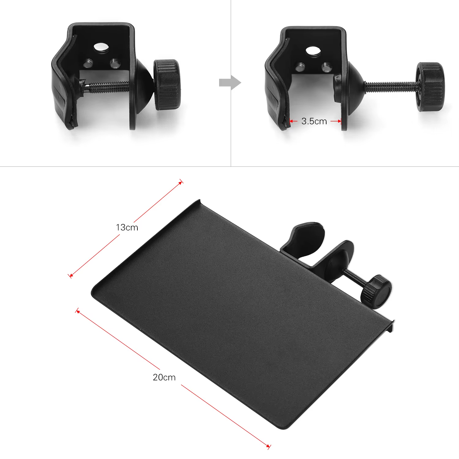 Soporte universal de micrófono con abrazadera y bandeja – Metal - imagen 5