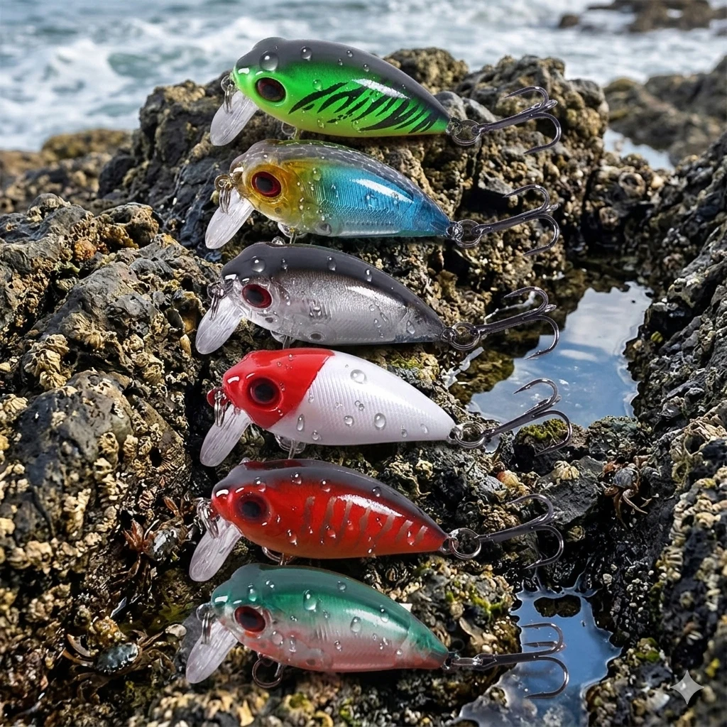Set completo de 6 mini crankbaits con colores variados